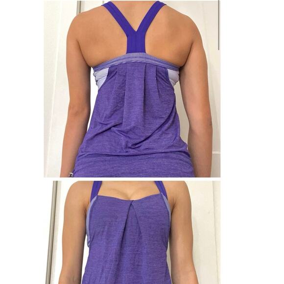LULULEMON REST LESS TANK BRUISED BERRY WEE STRIPE w/BRA & CINCH BOTTOM SZ 4 - Picture 1 of 5